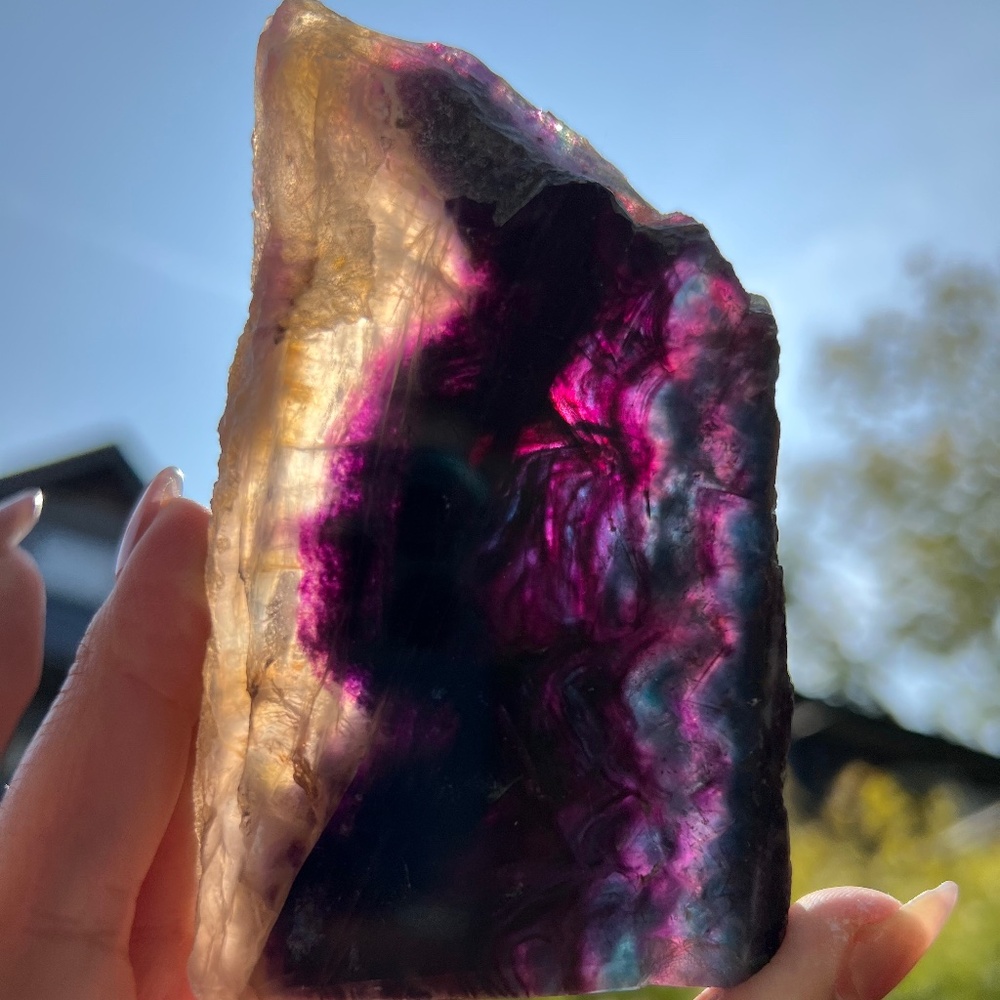 Fluorite (4) slab with stand | crystal